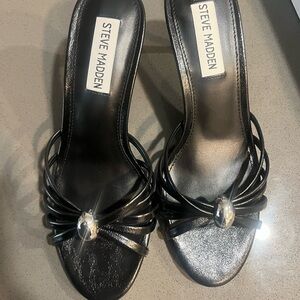 Steve Madden Black Heeled Sandals with Silver Accent